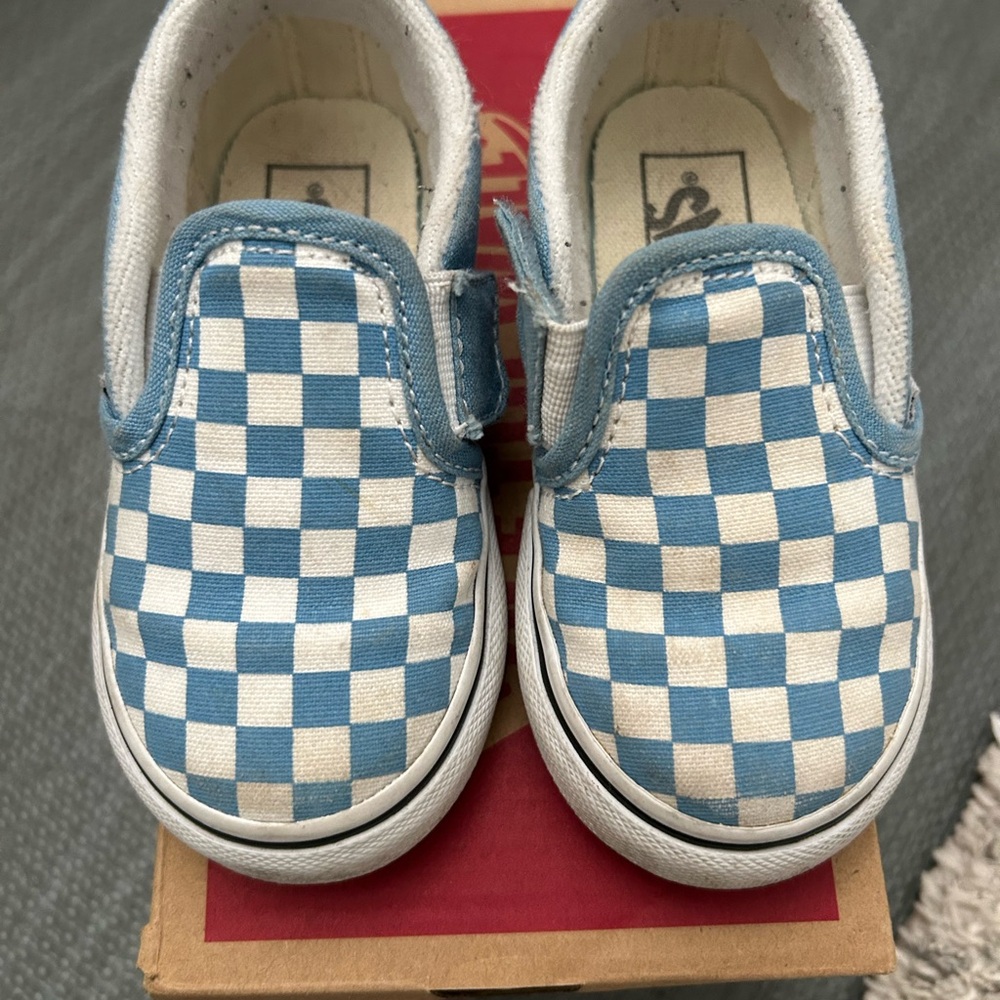 Vans Kids Blue and White Checkered Sneakers